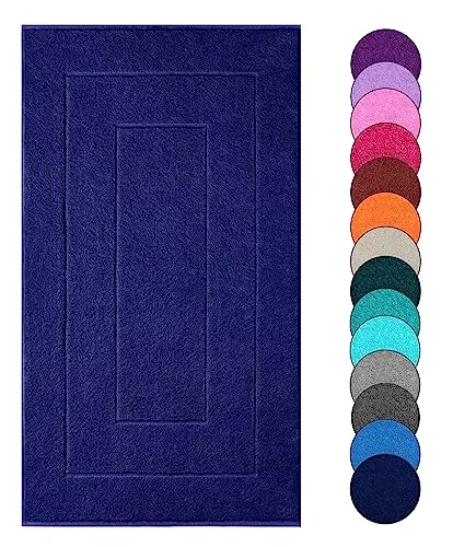 Lashuma Frottee Badematte Gross 50x80 cm, 100% Baumwolle Blau - Marine, London Badezimmermatte