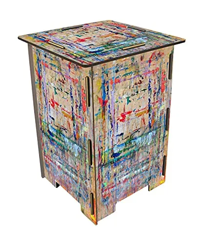 Werkhaus Hocker Farbkleckse, 41cm - Farbenfroher Holz-Hocker mit Digitaldruck, stabil und belastbar bis 150 kg. Ideal als dekorativer Sitzhocker oder Pflanzenständer für Wohnzimmer und Büro.