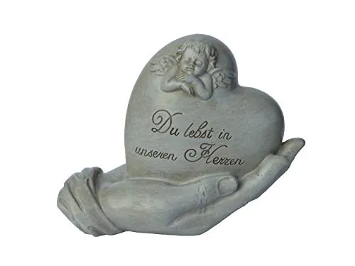 KLP Grabschmuck Herz in Hand Spruch Engel Grabstein Gedenkstein Grabdeko Deko Figur