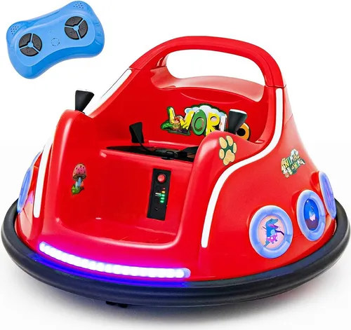 COSTWAY 12V Kinder Autoscooter mit 360-Grad Drehung und Fernbedienung (Rot) - Erleben Sie grenzenlosen Spielspaß mit dem COSTWAY 12V Autoscooter! 360-Grad-Rotationsdesign und zwei Steuerungsoptionen garantieren Sicherheit und Freude für Kinder ab 3 Jahren.