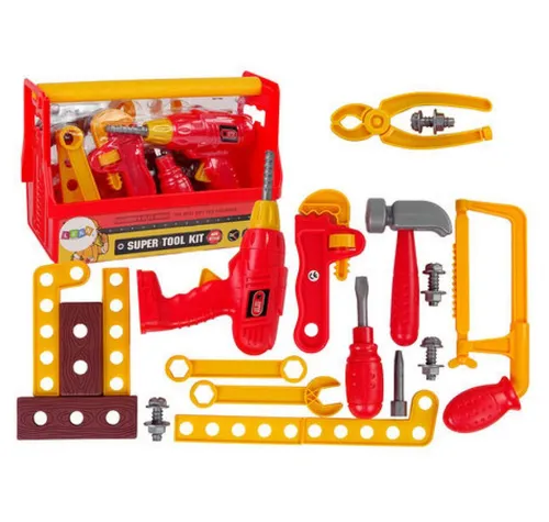 LEAN TOYS Werkzeugkasten Set mit Hammer und Zange in Rot