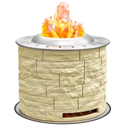 Outsunny Feuerschale mit Bodenschutzmatte für Garten und Terrasse - Rauchfreie Feuerschale mit doppelter Verbrennung für gemütliche Abende im Freien. Inklusive feuerfester Matte für zusätzliche Sicherheit.