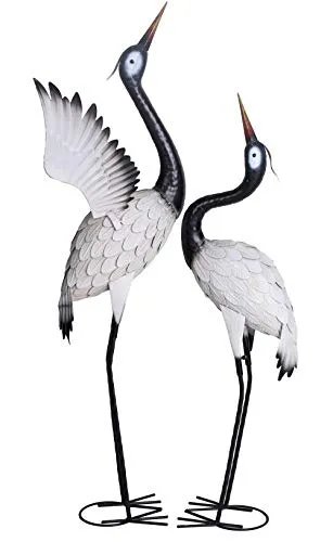 2er Set Gartenfiguren ZWEI KRANICHE Metall 111 & 94 cm Schmiedeeisen asiatisch Japanischer Garten Kranich Figuren Vintage Look Deko für Garten Balkon Terrasse Innenbereich Feng Shui Tierfigur Outdoor
