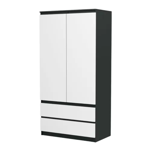 VBChome Kleiderschrank 90x50x180 cm 2 Türen 2 Schubladen 4 Einlegeböden Kleiderstange Weiß - Schwarz