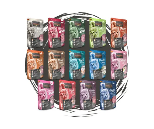 Leonardo Katzenfutter Frischebeutel Bundle - Mixpaket 5 Sorten (24x85g) - Hochwertiges Nassfutter für Katzen, mit hohem Fleischanteil und natürlichen Zutaten. Ideal für Abwechslung im Futterplan Ihrer Katze. Ohne künstliche Zusatzstoffe, perfekt für empfindliche Tiere.