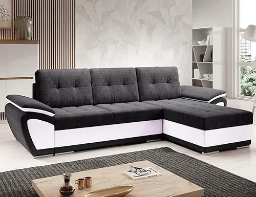 Easy4You ENZO Ecksofa Schwarz/Weiß mit Schlaffunktion von easy4you