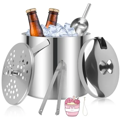 USHOP Eiswürfelbehälter Edelstahls,Edelstahl Eiskübel mit Deckel und Zange,Eiskübel mit Deckel,Edelstahl Eiswürfelkühler für Partys,Bier,Cocktailbar,Kühlen Wein,Champagner
