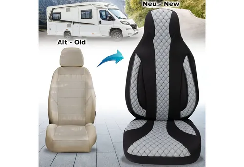 BREMER SITZBEZÜGE für Dethleffs Yoka Go, 2-tlg. Set in Schwarz/Grau - Praktische Schonbezüge für Fahrer- und Beifahrersitz, aus atmungsaktivem Mikrofaser-Velours, pflegeleicht und ideal für den täglichen Einsatz.