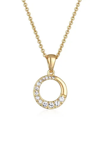 Elli Kette mit Anhänger Kreis Rund Kristalle - Ketten mit Anhänger, elegante 45cm lange Messingkette mit glitzerndem Kristall-Anhänger für einen extravaganten Look.