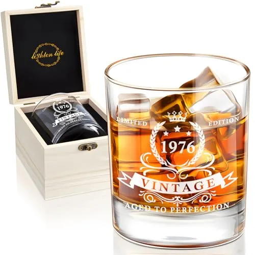 LIGHTEN LIFE Geschenke zum 50. Geburtstag für Männer,1976 Whiskyglas in wertvoller Holzbox,Bourbonglas zum 50. Geburtstag für 50-jährigen Vater, Ehemann,Freund,Geschenkideen zum 50. Geburtstag