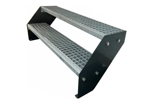 Kaminbau Mierzwa Außentreppe Premium Treppe Anthrazit Höhe Verstellbar, für Geschosshöhen bis 38 cm, Stufen Gitterroststufen nach DIN 24531, (Höhe 38 cm, Breite wählbar aus 60, 80, 100, 120, 140 cm), Gartentreppe Stahltreppe Wetterfest Rostfrei Feuer-Verzinkt Rutschfest