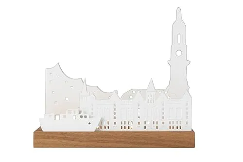räder Teelichthalter Stadtsilhouette Hamburg - Kerzenständer aus edlem Porzellan und Akazienholz, bringt die Wahrzeichen Hamburgs stilvoll zur Geltung und schafft eine gemütliche Atmosphäre.