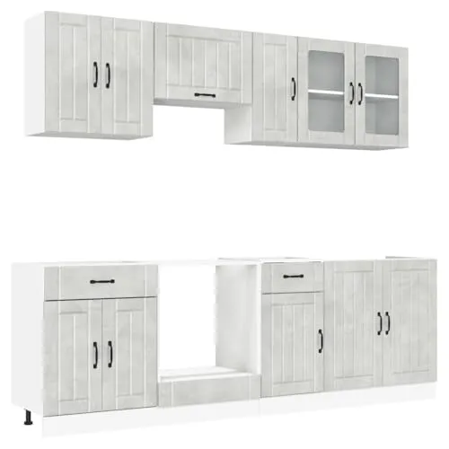 vidaXL 8-TLG. Küchenschrank-Set Kalmar Betongrau - Küchenzeilen mit elegantem Design, viel Stauraum und pflegeleichter Oberfläche aus robustem Holzwerkstoff für eine langlebige Nutzung.