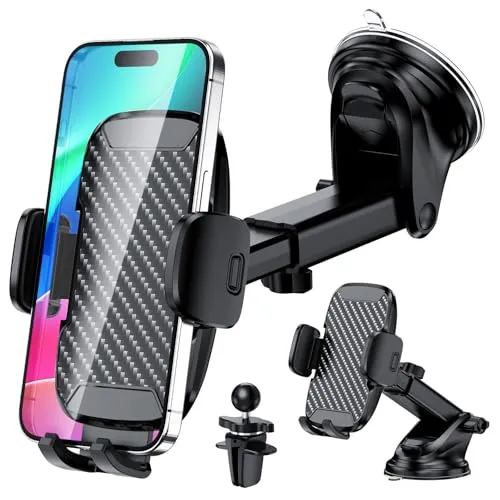 Vexloria Handyhalterung Auto, Handyhalterung Auto Lüftung Armaturenbrett Windschutzscheibe KFZ Handy Halterung mit EIN-Knopf-Release, 360° Drehbar für iPhone, Android Alle Smartphones