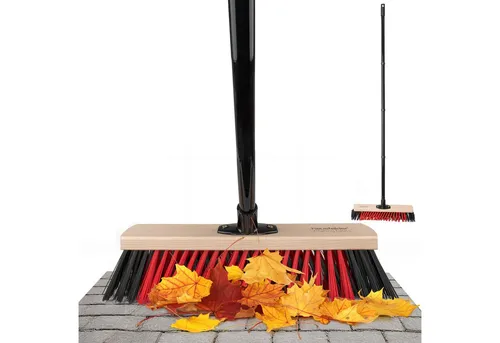 Hausfelder Straßenbesen 40 cm mit Stiel - Robuster Gartenbesen mit 150 cm Metallstiel und ergonomischem 45-Grad-Winkel, ideal für die mühelose Reinigung von Wegen, Terrassen und Einfahrten.