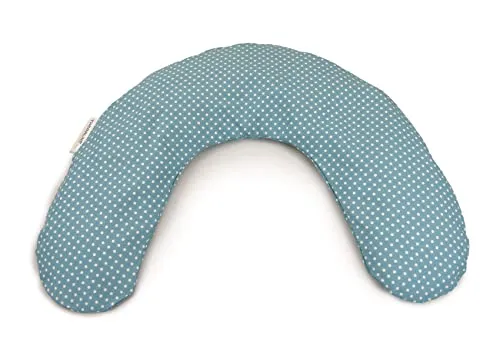 Theraline Frühchenkissen 100 x 15 mit Bezug Punkte türkis - Stillkissen für Frühchen, gefüllt mit Mikroperlen für optimale Anpassung und Unterstützung, ideal für eine sichere und bequeme Haltung.