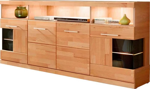 Home affaire Sideboard Ribe, 180 cm - Kernbuche teilmassiv - Sideboard aus teilmassivem Kernbuchenholz mit geölter Oberfläche, bietet viel Stauraum und eine dekorative Rahmenoptik, ideal für ein stilvolles Wohnambiente.