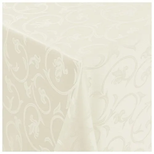 Tischdecke Stoff Damast Barock Jacquard Ranken Design mit Saum oval 140x190 cm Creme-Champagner