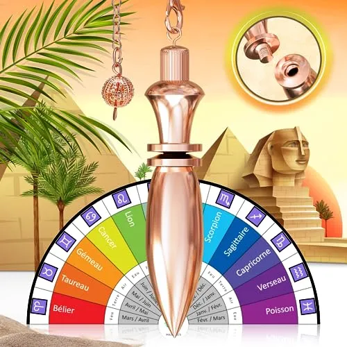 Ägyptisches Pendel THOT mit Zeuge - Radiästhesie Pendel - Esoterik/Orakel Pendel – Geobiologie, Stimmungsmann, Reise, Magnetisierer – Kupfer, Rose Gold – 37 Gr