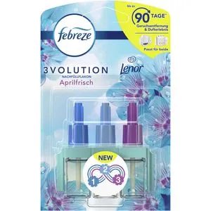 Febreze 3Volution Duftstecker Nachfüllflakon Aprilfrisch - Lufterfrischer mit Lenor Aprilfrische, sorgt bis zu 90 Tage für einen angenehmen Raumduft und ist ideal für Badezimmer und Innenräume.
