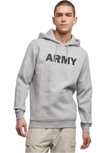 Brandit Army Hoody - Grau Melange, Größe L - Kapuzenpullover für Herren mit ARMY-Print, aus bequemem Baumwoll-Mix und brushed fleece für hohen Tragekomfort. Ideal für lässige Styles!
