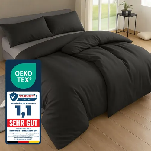 Komfortec Bettwäsche 155x220 4teilig Bettwäsche-Sets 2 Bettbezüge 135x200 cm + 2 Kissenbezüge 40x80 cm, Anthrazit mit Reißverschluss