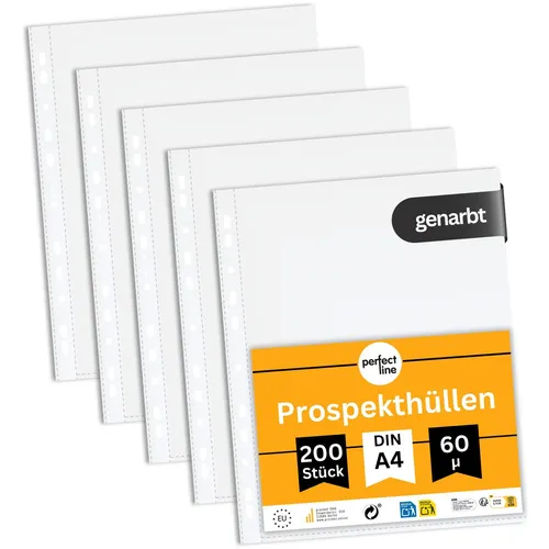 perfect line 200 Prospekthüllen A4 genarbt 60 my stark dokumentenecht säurefrei