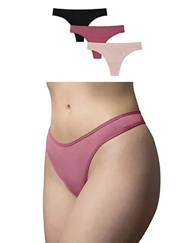 Snocks Tanga Damen aus Bio-Baumwolle (3er Pack) - String Damen Klassisches Design - Angenehmes Tragegefühl ohne Einschneiden - Unsichtbare Unterwäsche im Alltag - Mix (Aprikose/Mauve/Schwarz) - XS