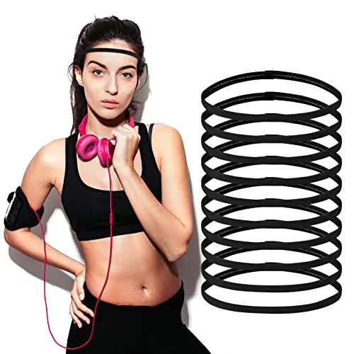 Chstarina 10 Stück Sport Haarbänder Damen Herren, Sport Stirnbänder Elastische Haarbänder rutschfeste Kopfbänder Anti-Rutsch Dünn Sport Schweißbänder für Laufen Yoga Joggen