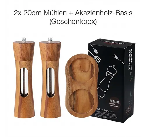 JASLIFE Salz- und Pfeffermühle 2er Set mit Holzständer - Elegantes 2er Set Gewürzmühlen aus Holz mit Keramikmahlwerk und einstellbarem Mahlgrad. Ideal für eine stilvolle Aufbewahrung und perfekten Einsatz in der Küche oder am Esstisch.