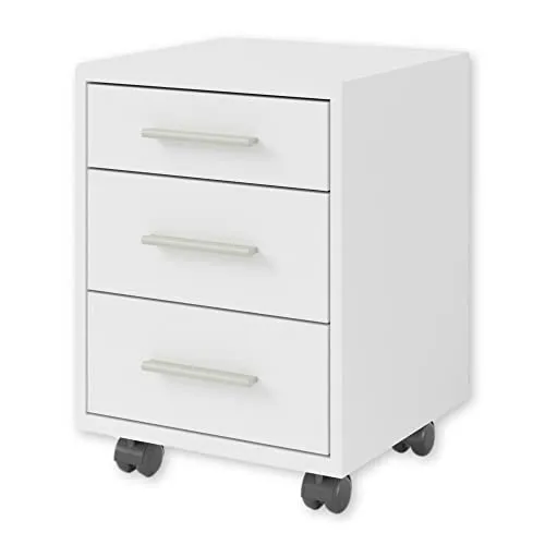 OFFICE LINE Rollcontainer in Weiß - Mobiler Büroschrank mit Schubladen für modernes Büro - Schreibtische - Moderner Rollcontainer mit 3 geräumigen Schubkästen für optimalen Stauraum und einfache Montage, ideal für jedes Büro.