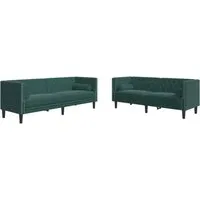 vidaXL 2-tlg. Chesterfield-Sofa-Set Dunkelgrün Samt - Elegantes Chesterfield-Sofa-Set für stilvolles Wohnen, mit weichem Samt und bequemen Nackenrollen für zusätzlichen Komfort. Ideal zum Entspannen und als Blickfang in jedem Raum.