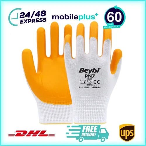 Paar Arbeitshandschuhe, Polyester, Gelb und Weiß 12