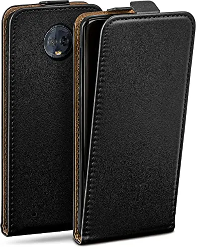 moex Flip Case für Motorola Moto G6 Hülle klappbar mit 360 Grad Schutz, Handyhülle mit Displayschutz, PU Leder Handytasche Lederhülle, Flip Case Cover Klapphülle, Schwarz
