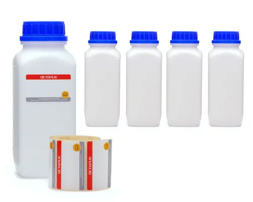 OCTOPUS Kanister 5x 1000ml Weithals-Flasche - Camping-Zubehör mit blauem Deckel, ideal für Flüssigkeiten und leicht zu befüllen.