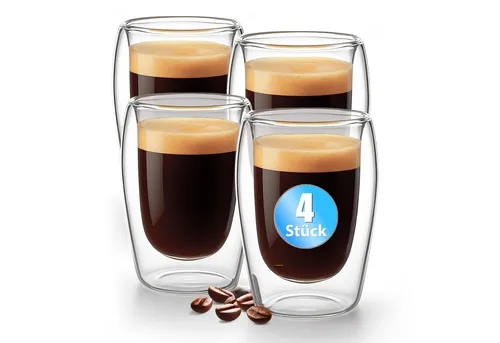 BigDean Espressotasse 4 Stück doppelwandige Espressotassen 80 ml in Gastro-Qualität, 4-tlg., Borosilikatglas, Spülmaschinenfest, Lebensmittelecht