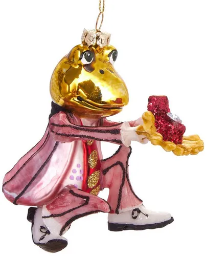 BRUBAKER Christbaumschmuck Handbemalte Weihnachtskugel Froschprinz mit Ring, märchenhafte Weihnachtsdekoration aus Glas - 11 cm