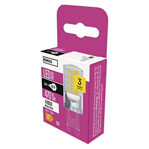 EMOS G9 LED Lampe, 4W Ersatz für 40W Glühbirne, Pin JC, Helligkeit 470 lm, Neutralweiß 4000 Kelvin, 30000 h Lebensdauer