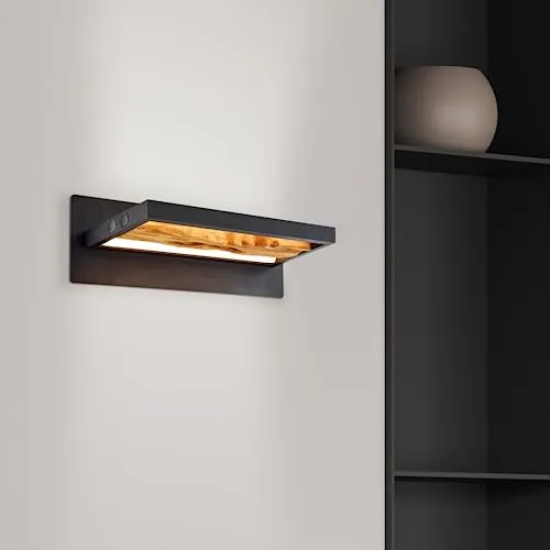 Lightbox Wandleuchte LED Warmweiß 35 cm - Elegante Wandleuchte in schwarz-brauner Holzoptik mit fest integriertem LED für warmes Licht (930 lm, 3000 K) – ideal für stilvolle Innenräume.