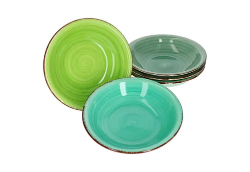MamboCat Green Suppen-Teller Set für 6 Personen - Robustes Steingut-Geschirr mit modernem Strudel-Dekor, vielseitig nutzbar als Suppen- oder Salatteller - ideal für die erste Wohnung oder als Geschenk!