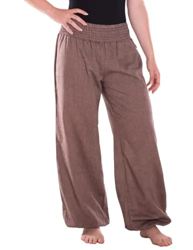 Vishes - Alternative Bekleidung - Lange Damen Sommerhose Haremshose Schlupfhose einfarbig Dehnbund Einheitsgröße (34-46) steinbraun