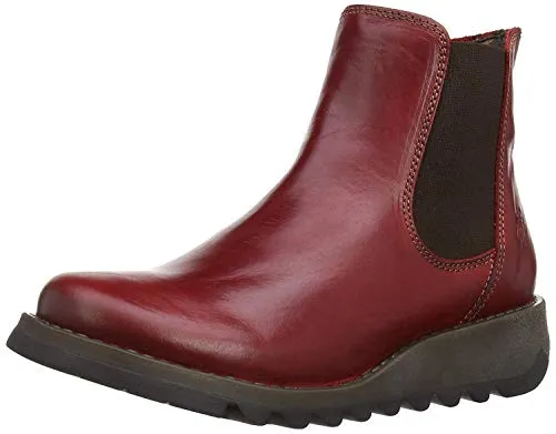 FLY London Stiefelette aus Leder/Textil - Trendiger Chelsea-Boot - Wanderschuhe für Damen mit abgerundeten Formen und elastischen Einsätzen für einfachen Einstieg. Der rote Glattleder-Boot vereint Stil und Komfort für die kalte Jahreszeit.