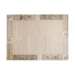 THEKO Wollteppich Nakarta - Kurzflor-Teppich aus reiner Schurwolle, handgeknüpft, mit dezentem Muster und schöner Bordüre, ideal für moderne Räume und Fußbodenheizungen.