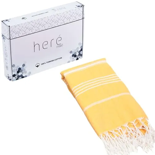 Heré Mood Strandtuch Hamamtuch Saunahandtuch Set - 1er & 2er Pack 100% Baumwolle - Hochwertiges Badetuch und Duschtuch - Picknickdecke, Extra Leicht (Gelb)