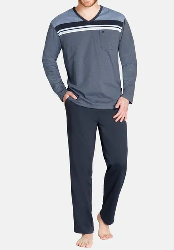 hajo Klima Komfort Schlafanzug (54 Marine) - Schlafanzug für Herren aus bügelfreiem, mercerisierter Baumwolle, mit bequemer Passform und praktischer Brusttasche für zusätzlichen Komfort.