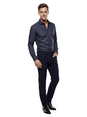 MARVELIS Modern Fit Hemd Langarm Chambray Anthrazit 40 - Herrenhemd im modernen Schnitt mit praktischer Brusttasche, pflegeleicht und ideal für Büro und Freizeit.