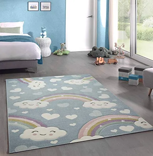 CARPETIA Kinderteppich Kinderzimmerteppich Babyteppich Regenbogen und Wolken blau Größe 120x170 cm