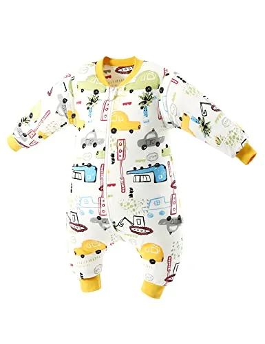 E-RIDES Baby Schlafsack mit Füßen 2.5Tog - Stadtauto, Small - Hochwertiger Baby Schlafsack aus 100% Baumwolle mit abnehmbaren Ärmeln für optimale Bewegungsfreiheit und komfortablen Schlaf bei variierenden Temperaturen.