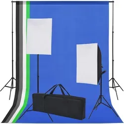 vidaXL Fotostudio Set mit Softbox und Hintergrundsystem - Professionelles Fotostudio-Set mit 5 Hintergründen, Softboxen und Stativen. Ideal für Porträt- und Produktfotografie, leicht transportierbar in praktischer Tragetasche.