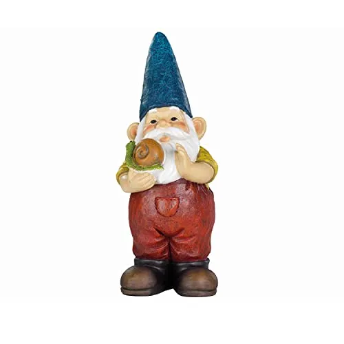 MARELIDA Bunter Gartenzwerg aus Polyresin Kunstharz - lustige Gartenfigur zur Dekoration - wetterfeste Dekofigur Zwerg (Hans mit Schnecke)